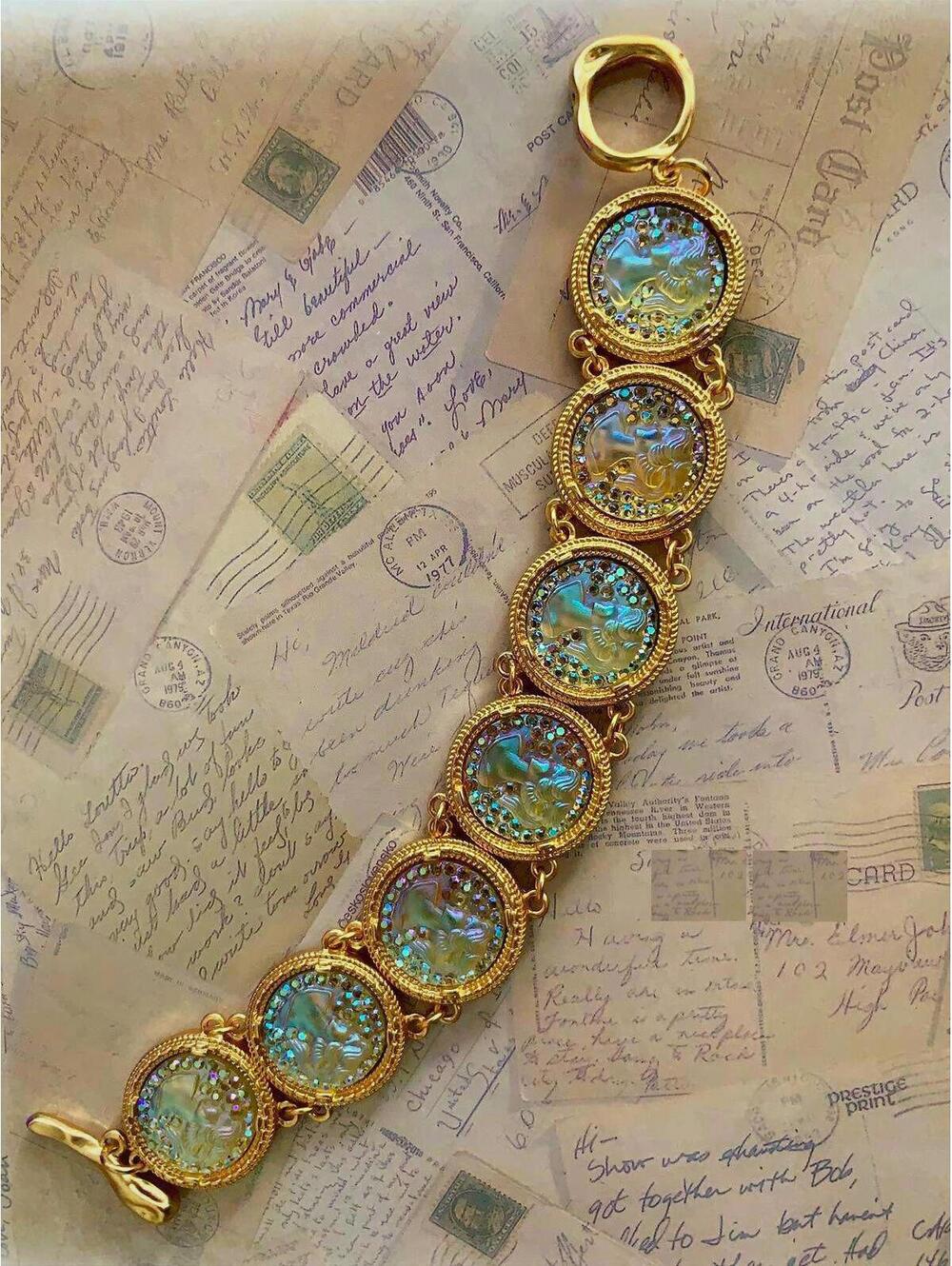 Iridescent Portrait Link Bracelet | Aurora Borealis Rhinestone Toggle Bracelet